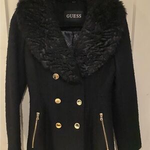 GUESS Black Pea Coat with Gold Buttons. Size XS